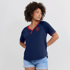 Minnesota Twins Fanatics Women's League Diva Star Raglan V-Neck T-Shirt Sale