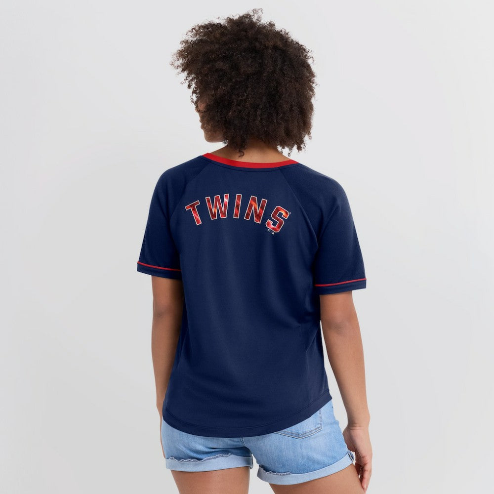 Minnesota Twins Fanatics Women's League Diva Star Raglan V-Neck T-Shirt Sale