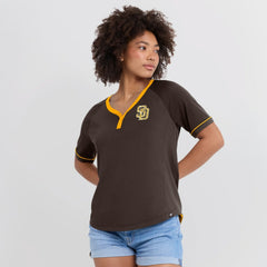 San Diego Padres Fanatics Women's League Diva Star Raglan V-Neck T-Shirt Lifestyle