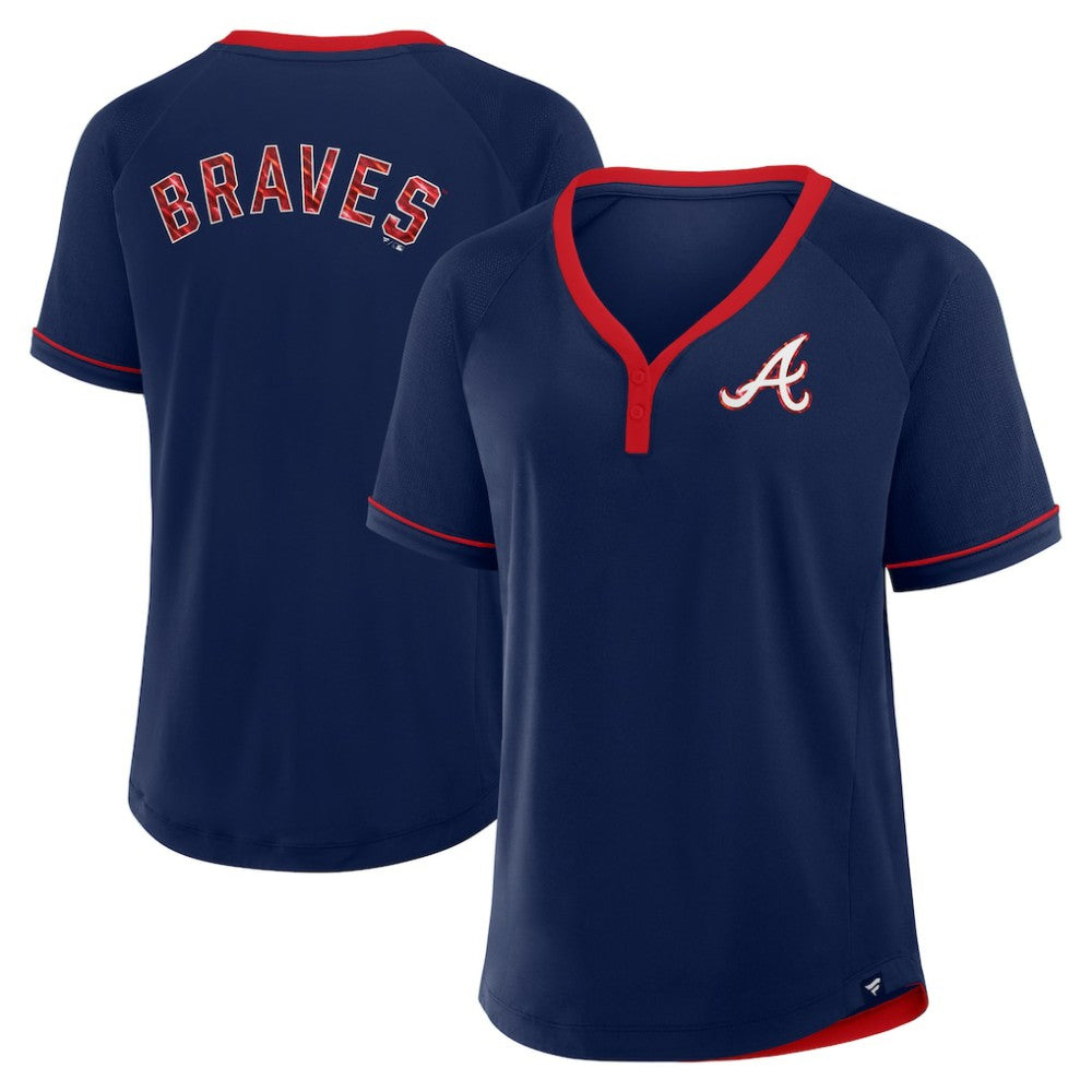 Atlanta Braves Fanatics Women's League Diva Star Raglan V-Neck T-Shirt Clearance