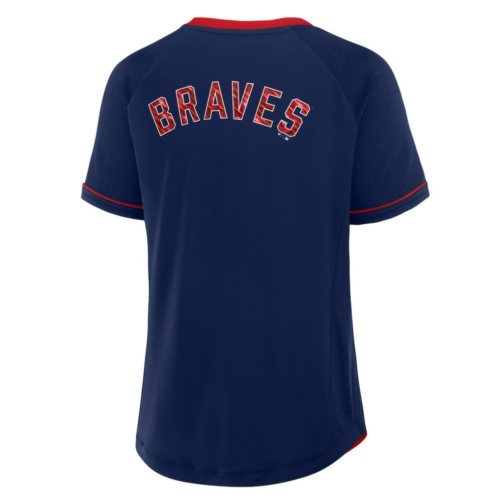 Atlanta Braves Fanatics Women's League Diva Star Raglan V-Neck T-Shirt Clearance