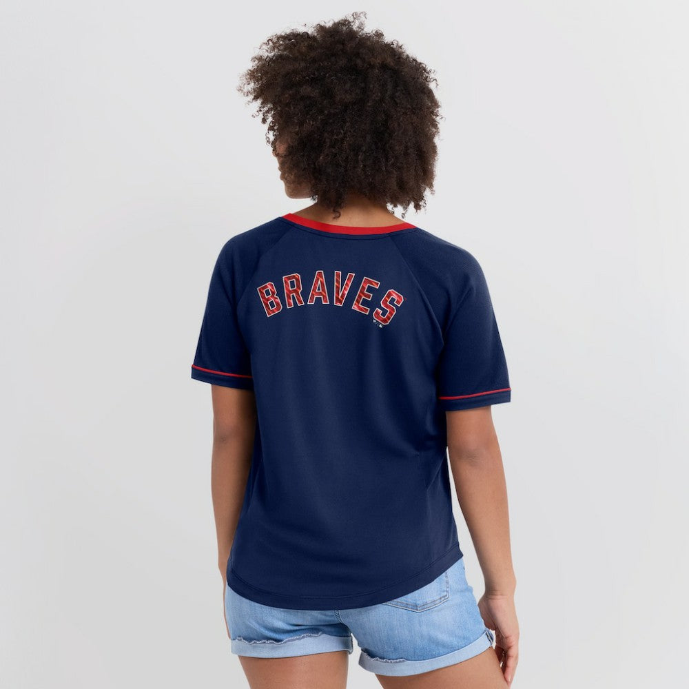 Atlanta Braves Fanatics Women's League Diva Star Raglan V-Neck T-Shirt Clearance