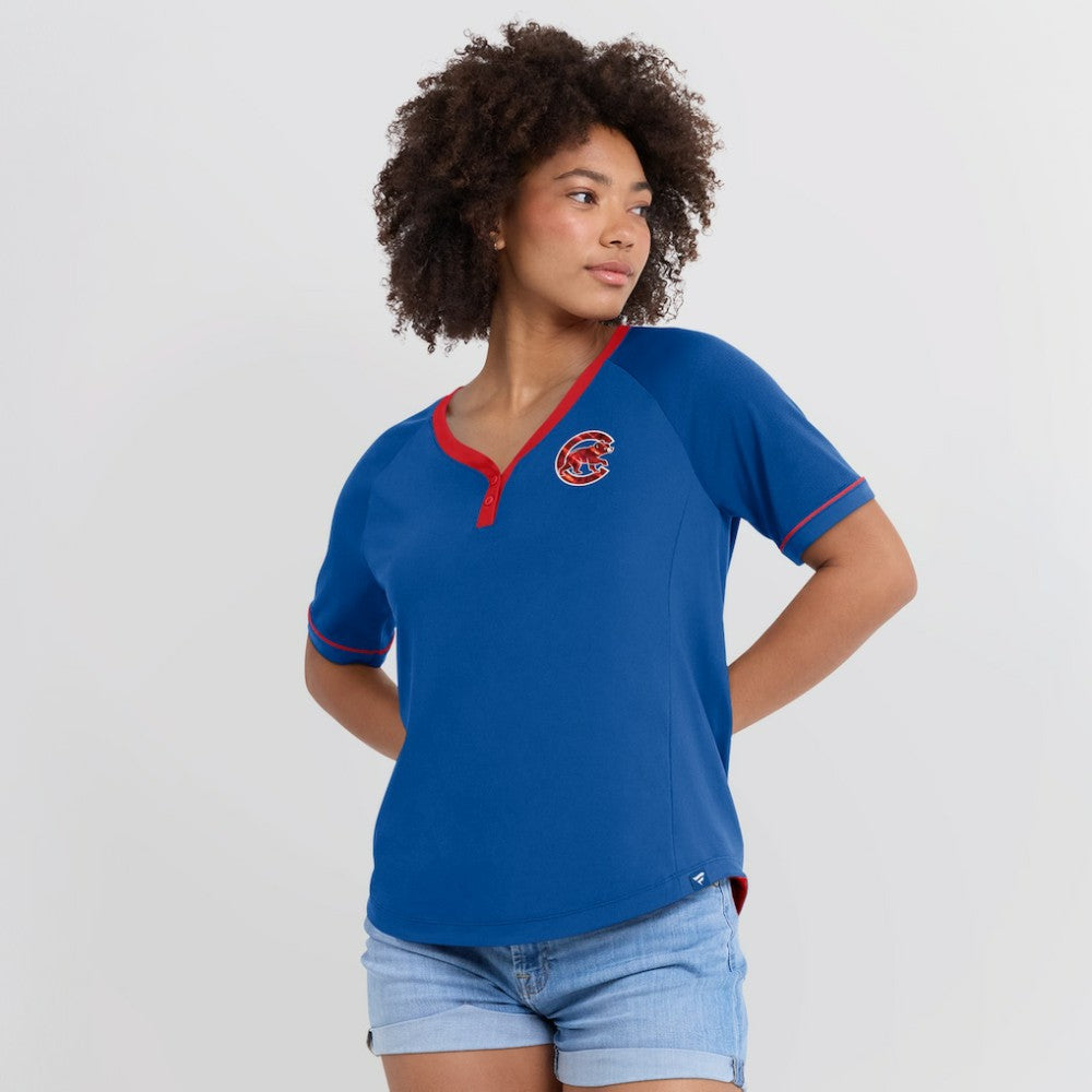 Chicago Cubs Fanatics Women's League Diva Star Raglan V-Neck T-Shirt On Sale