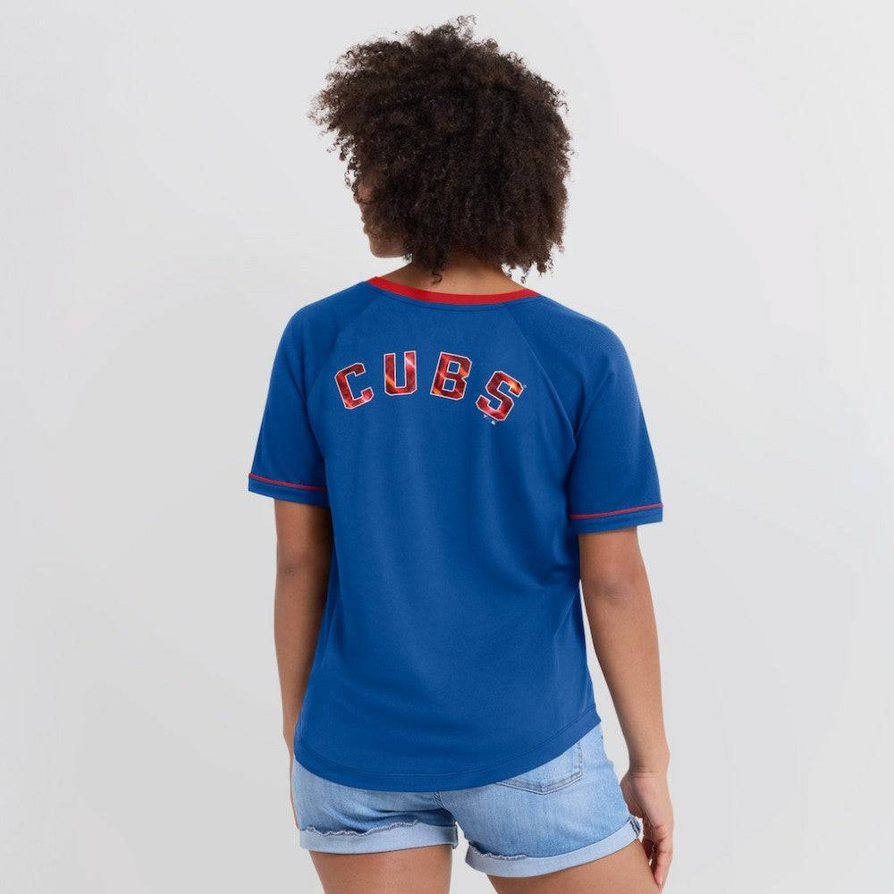 Chicago Cubs Fanatics Women's League Diva Star Raglan V-Neck T-Shirt On Sale