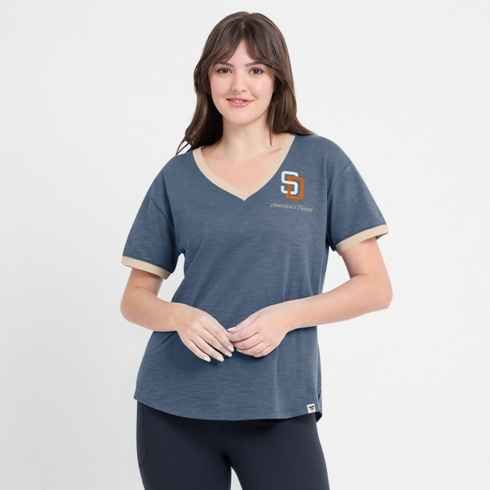 San Diego Padres Fanatics Women's Binge Worthy Stadium Slub V-Neck T-Shirt Sale