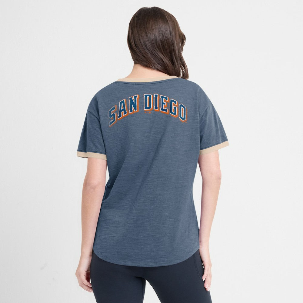 San Diego Padres Fanatics Women's Binge Worthy Stadium Slub V-Neck T-Shirt Sale