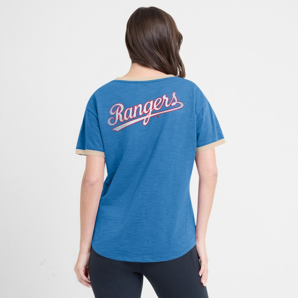 Texas Rangers Fanatics Women's Binge Worthy Stadium Slub V-Neck T-Shirt On Sale