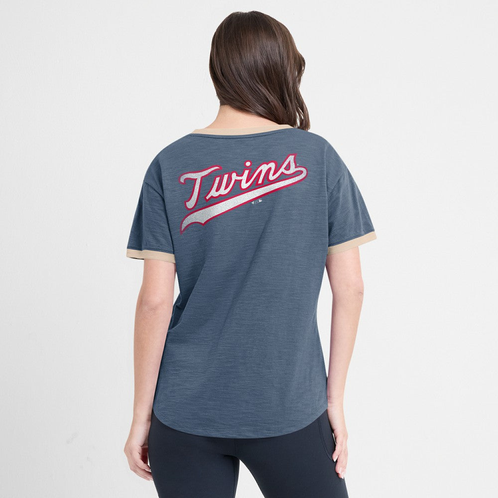 Minnesota Twins Fanatics Women's Binge Worthy Stadium Slub V-Neck T-Shirt Near Me