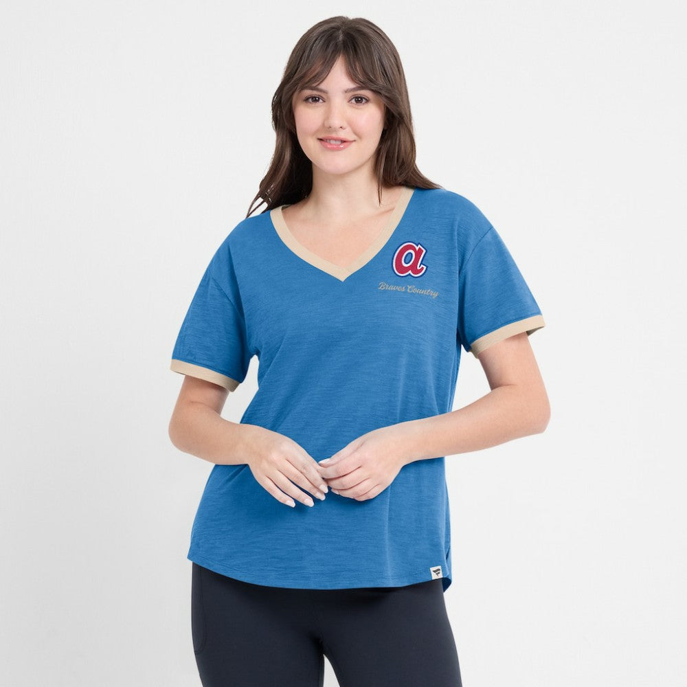 Atlanta Braves Fanatics Women's Binge Worthy Stadium Slub V-Neck T-Shirt discount