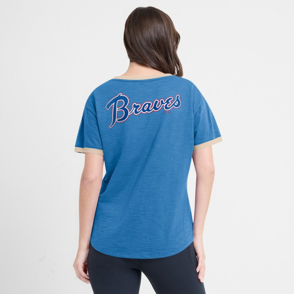 Atlanta Braves Fanatics Women's Binge Worthy Stadium Slub V-Neck T-Shirt discount