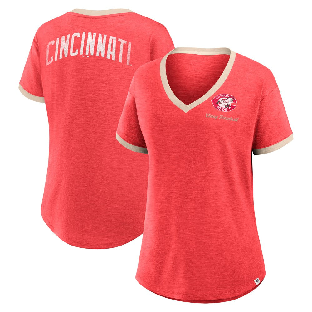 Cincinnati Reds Fanatics Women's Binge Worthy Stadium Slub V-Neck T-Shirt Near Me