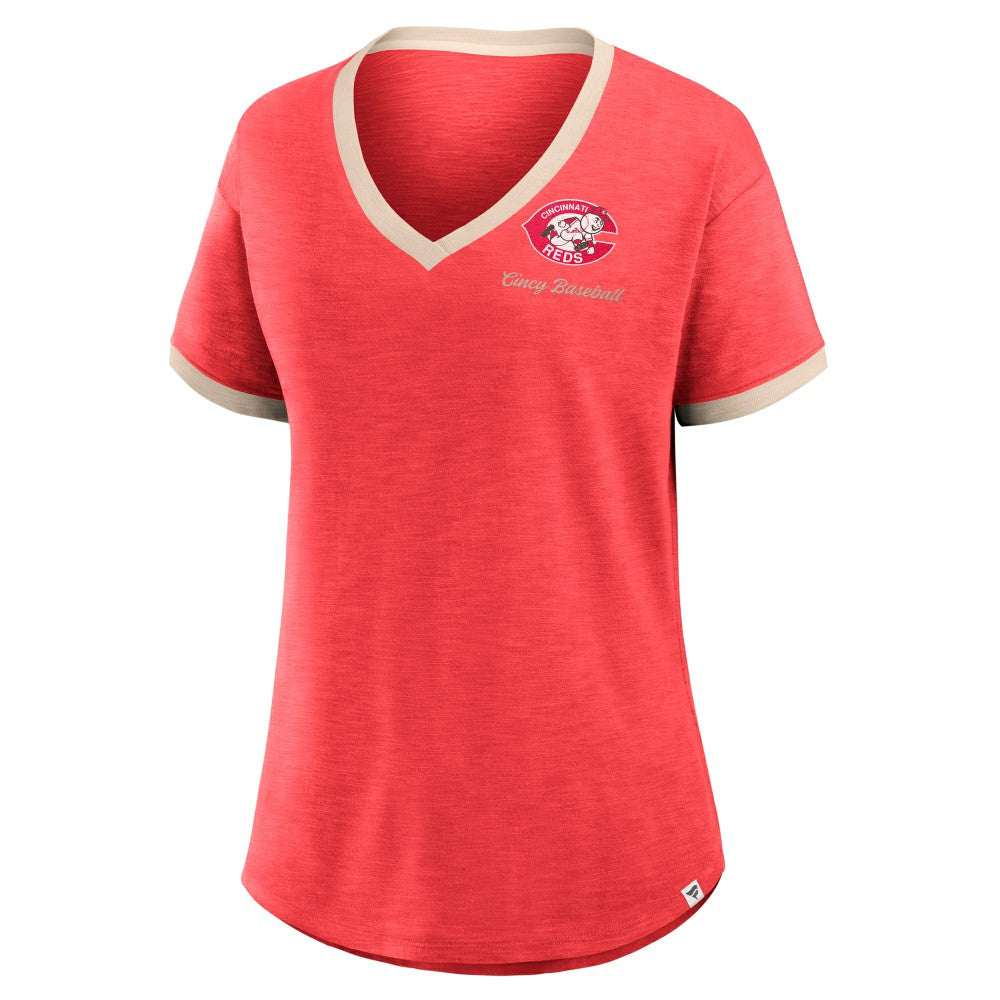 Cincinnati Reds Fanatics Women's Binge Worthy Stadium Slub V-Neck T-Shirt Near Me