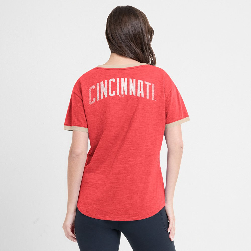 Cincinnati Reds Fanatics Women's Binge Worthy Stadium Slub V-Neck T-Shirt Near Me