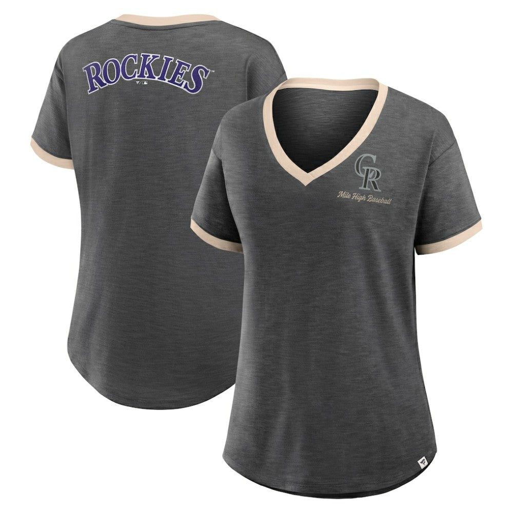 Colorado Rockies Fanatics Women's Binge Worthy Stadium Slub V-Neck T-Shirt discount
