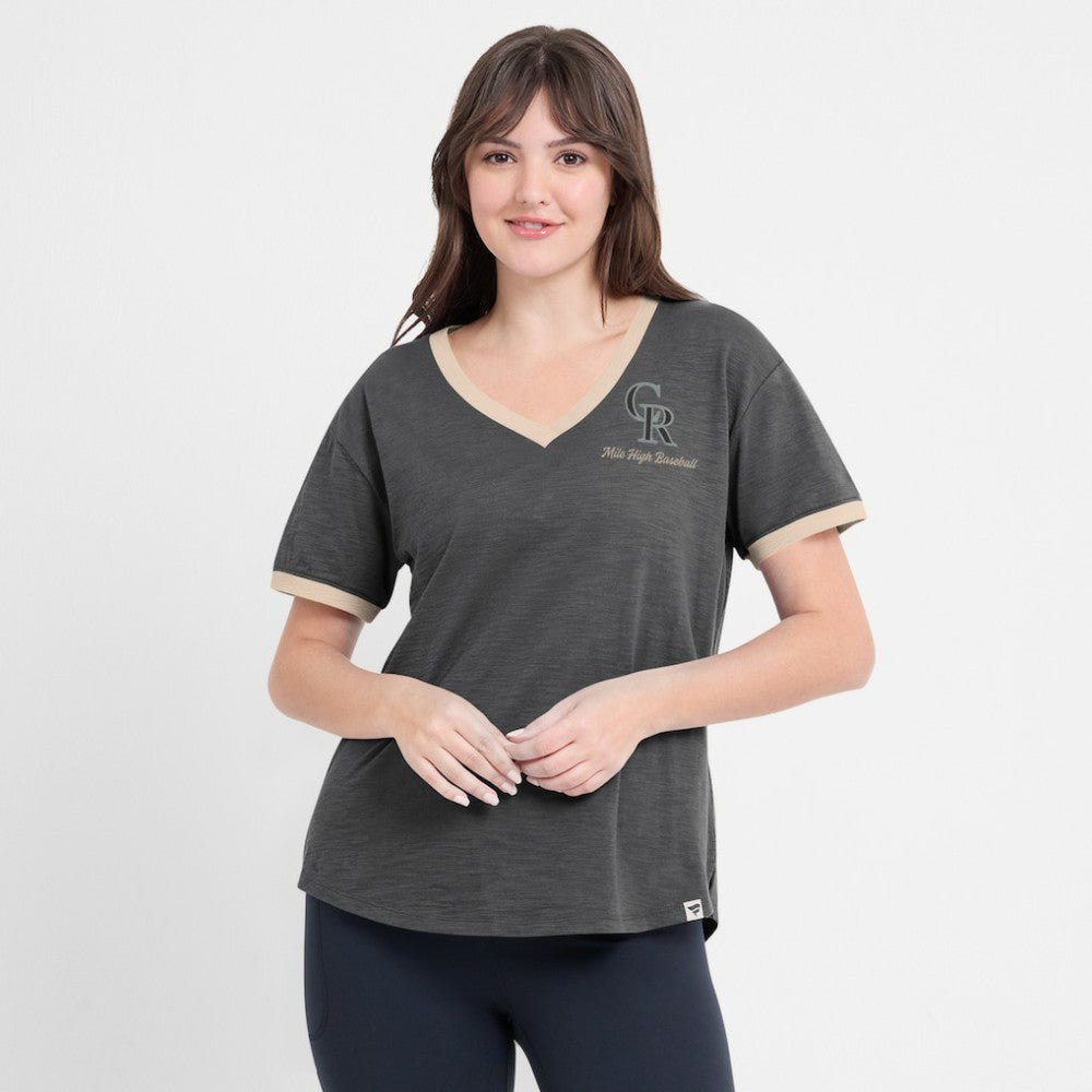 Colorado Rockies Fanatics Women's Binge Worthy Stadium Slub V-Neck T-Shirt discount