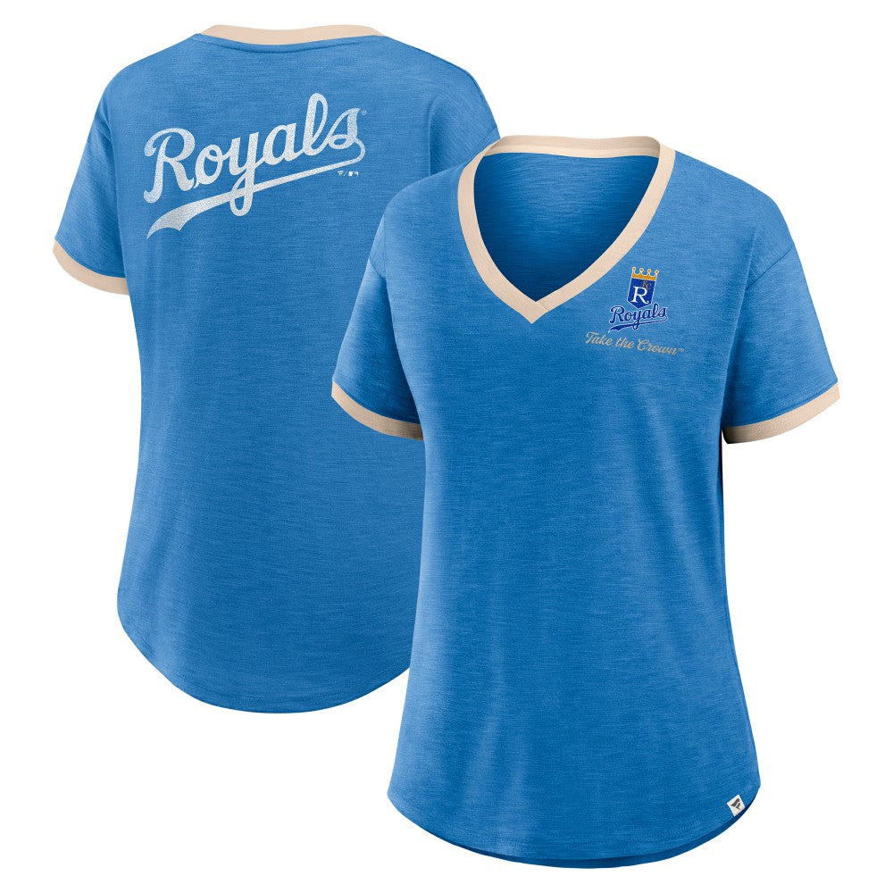 Kansas City Royals Fanatics Women's Binge Worthy Stadium Slub V-Neck T-Shirt Lifestyle
