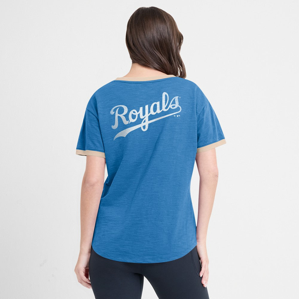 Kansas City Royals Fanatics Women's Binge Worthy Stadium Slub V-Neck T-Shirt Lifestyle