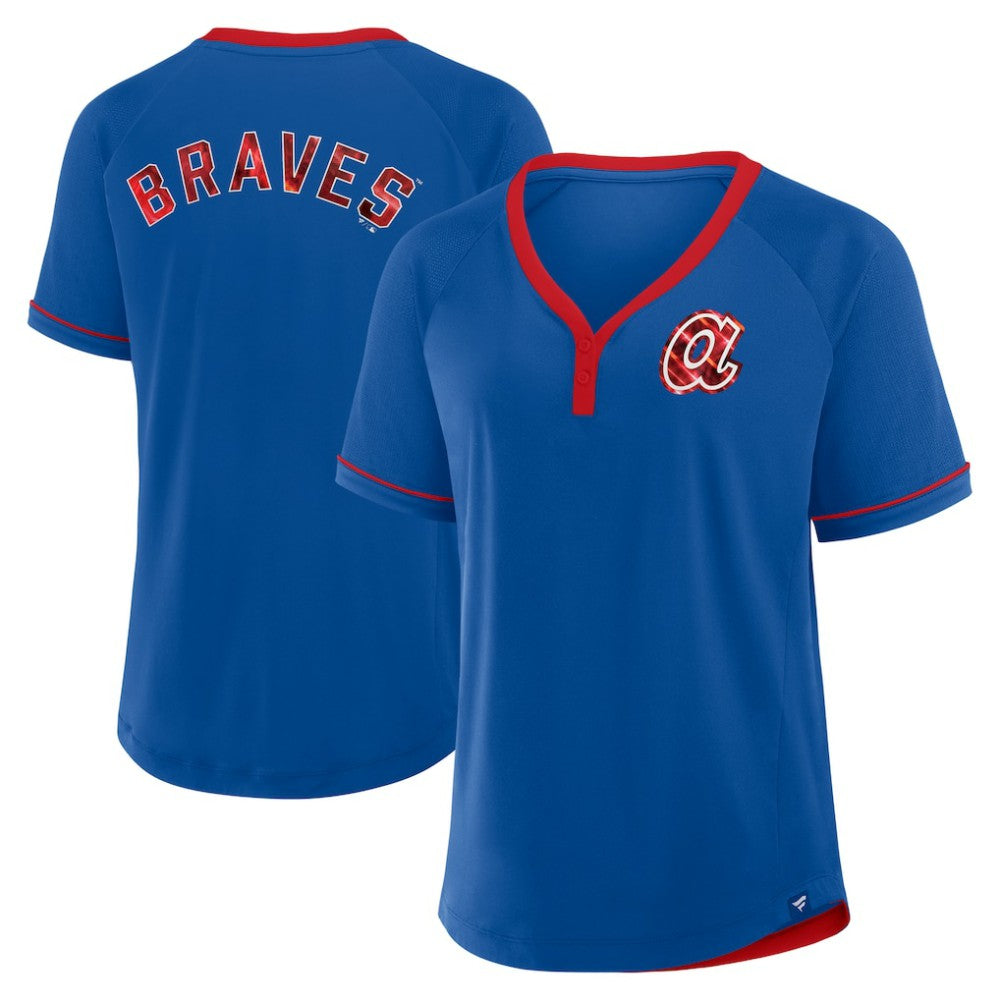Atlanta Braves Fanatics Women's Cooperstown Collection League Diva Raglan V-Neck T-Shirt Clearance