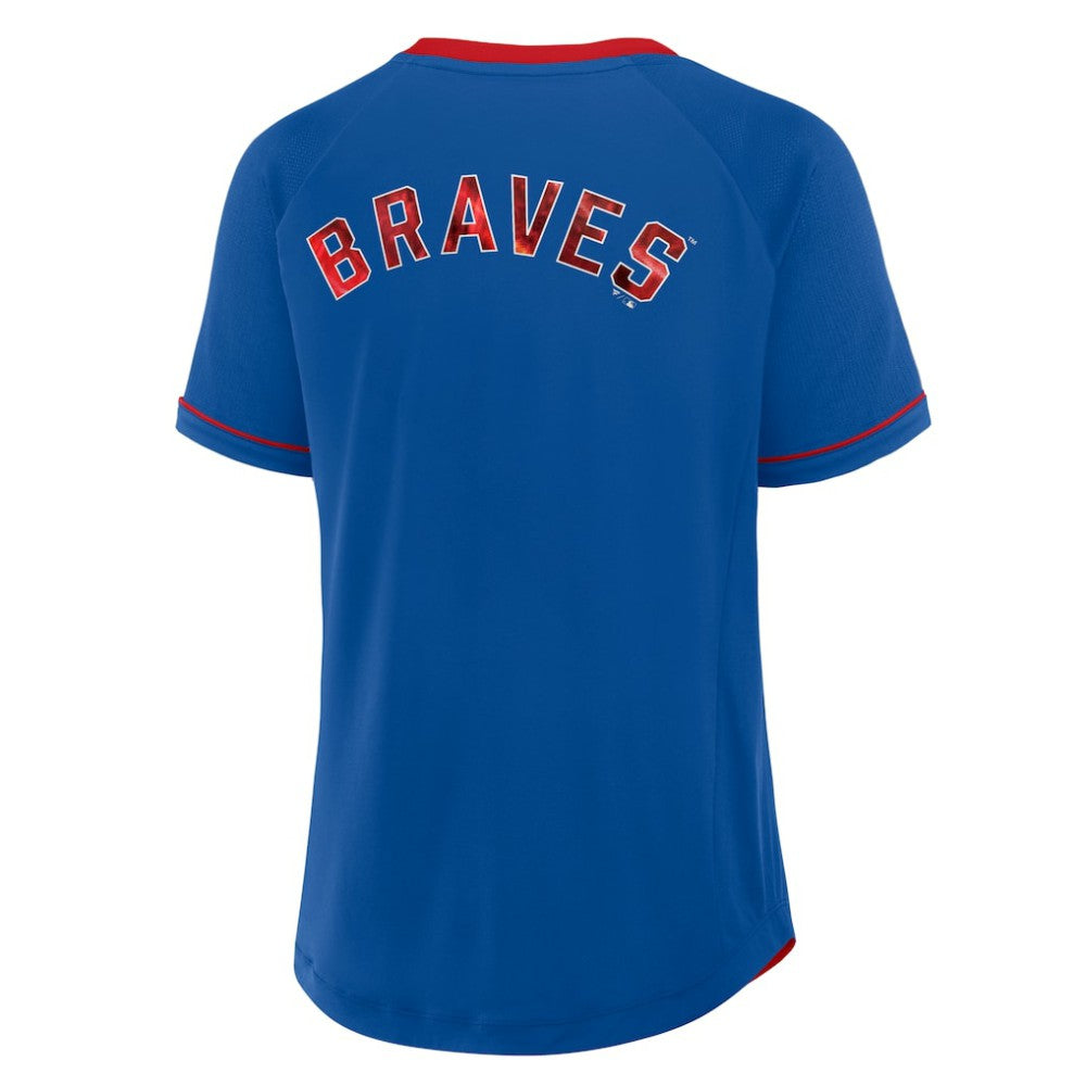 Atlanta Braves Fanatics Women's Cooperstown Collection League Diva Raglan V-Neck T-Shirt Clearance