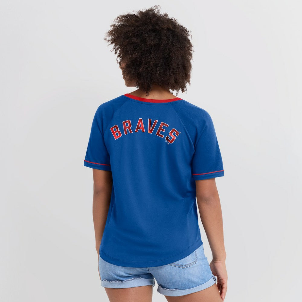 Atlanta Braves Fanatics Women's Cooperstown Collection League Diva Raglan V-Neck T-Shirt Clearance
