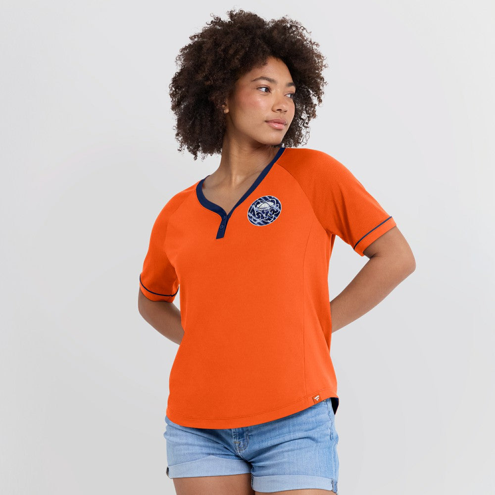 Houston Astros Fanatics Women's Cooperstown Collection League Diva Raglan V-Neck T-Shirt On Sale