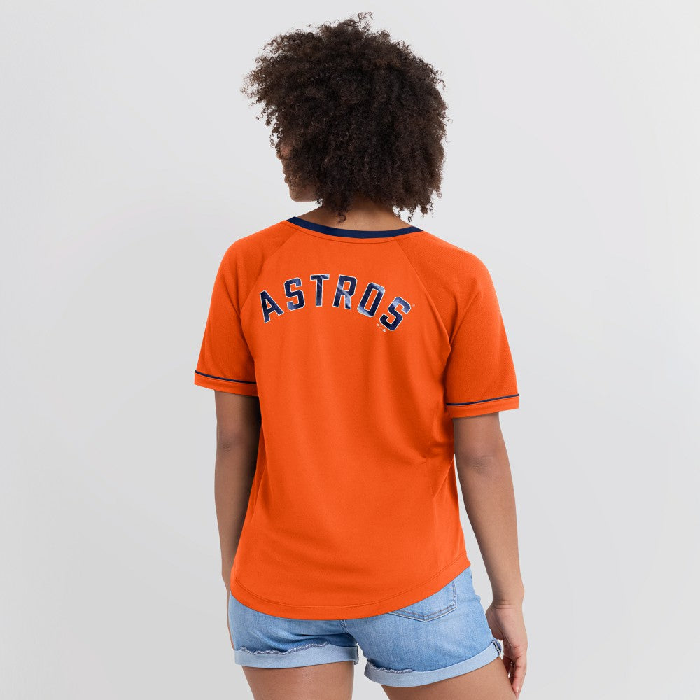 Houston Astros Fanatics Women's Cooperstown Collection League Diva Raglan V-Neck T-Shirt On Sale