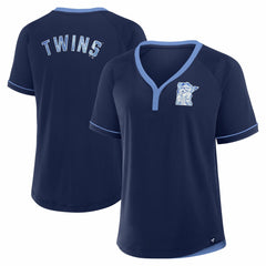 Minnesota Twins Fanatics Women's Cooperstown Collection League Diva Raglan V-Neck T-Shirt On Sale
