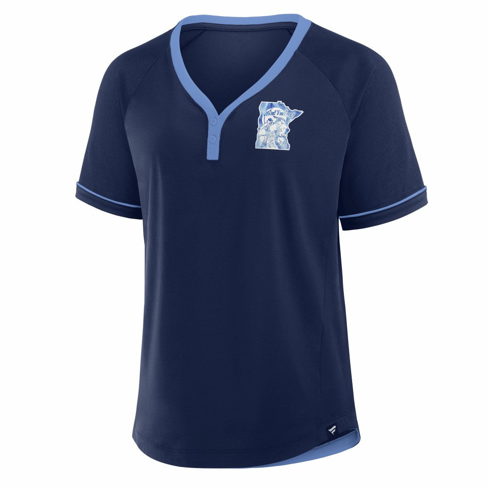 Minnesota Twins Fanatics Women's Cooperstown Collection League Diva Raglan V-Neck T-Shirt On Sale