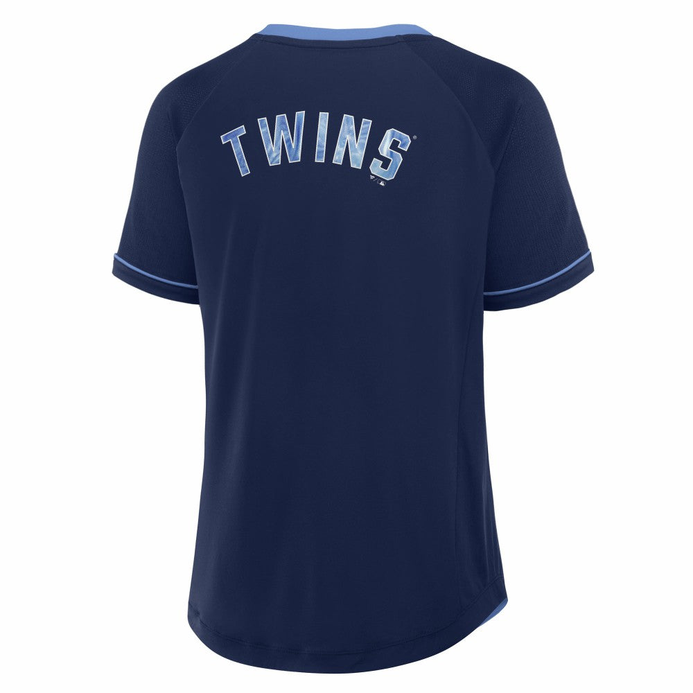 Minnesota Twins Fanatics Women's Cooperstown Collection League Diva Raglan V-Neck T-Shirt On Sale