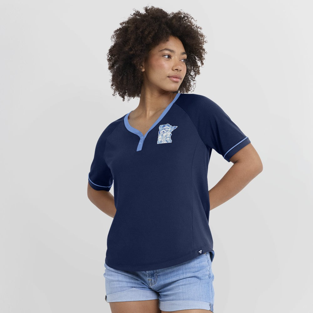 Minnesota Twins Fanatics Women's Cooperstown Collection League Diva Raglan V-Neck T-Shirt On Sale
