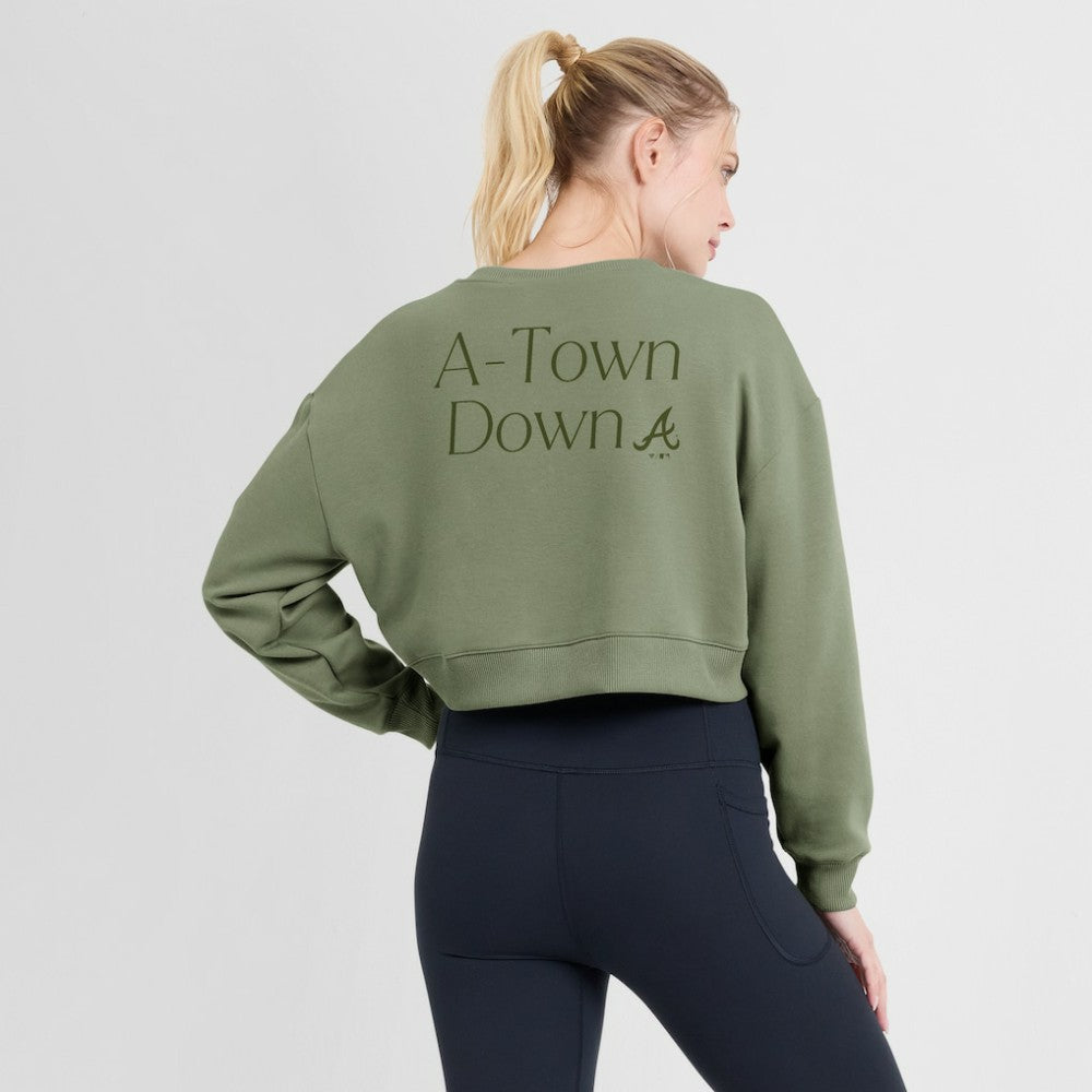 Atlanta Braves Fanatics Women's Studio Cropped Pullover Sweatshirt Near Me