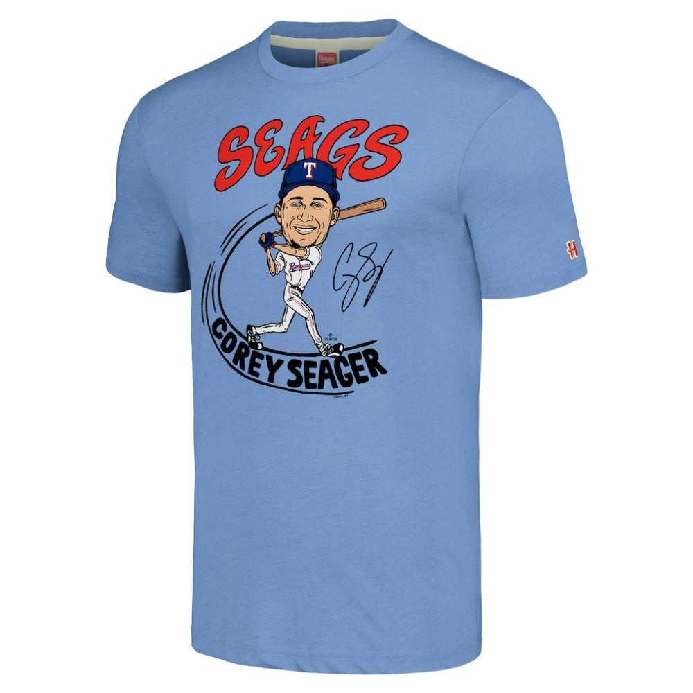 Corey Seager Texas Rangers Homage Caricature Player Tri-Blend T-Shirt for sale