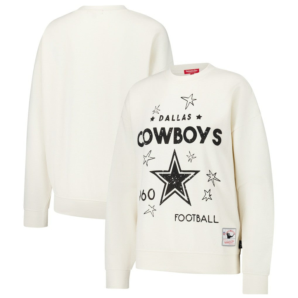 Dallas Cowboys Women's Lightweight 3.0 Logo Pullover Sweatshirt Cream - Mitchell & Ness