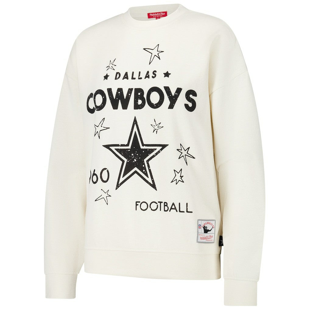 Dallas Cowboys Women's Lightweight 3.0 Logo Pullover Sweatshirt Cream - Mitchell & Ness