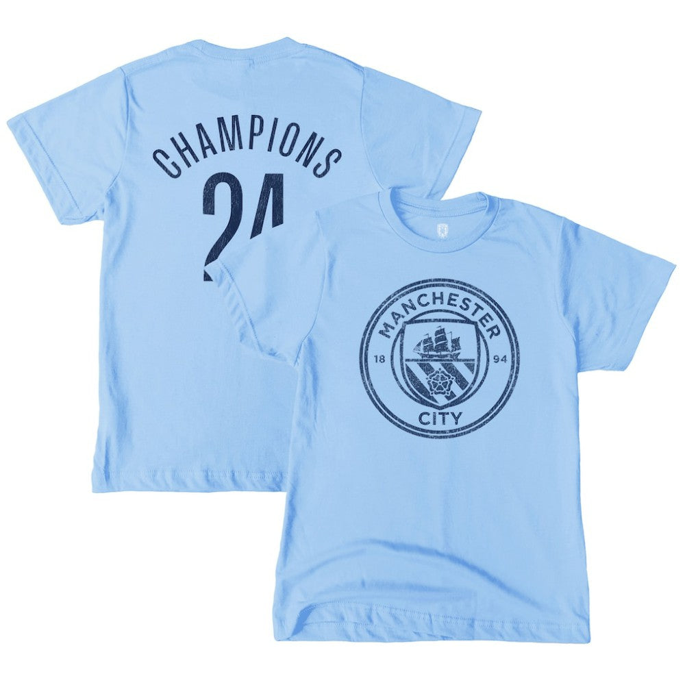 Manchester City 1863FC Youth 2024 Premier League Champions T-Shirts - Sky Blue