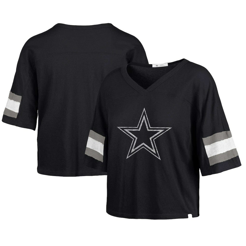 Dallas Cowboys '47 Women's Double Header Scout Cropped V-Neck T-Shirt Navy - 47 brand