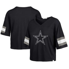 Dallas Cowboys '47 Women's Double Header Scout Cropped V-Neck T-Shirt Navy - 47 brand
