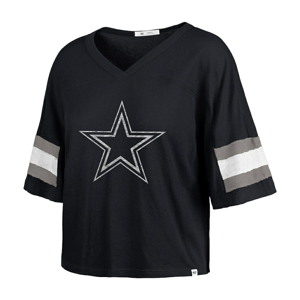 Dallas Cowboys '47 Women's Double Header Scout Cropped V-Neck T-Shirt Navy - 47 brand