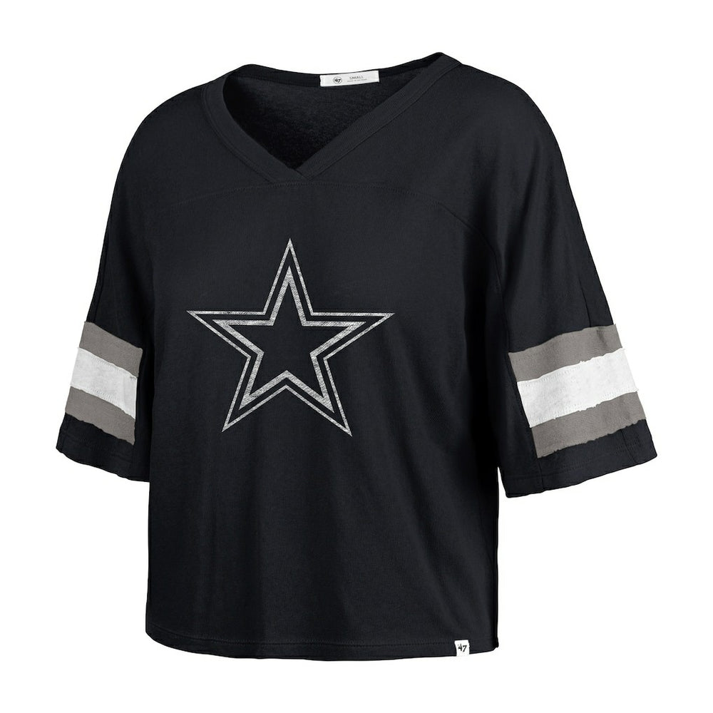 Dallas Cowboys '47 Women's Double Header Scout Cropped V-Neck T-Shirt Navy - 47 brand