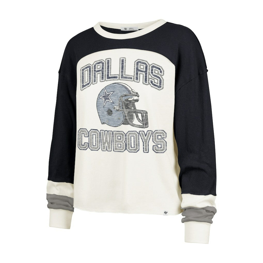 Dallas Cowboys '47 Women's Double Header Curve Raglan Long Sleeve Crop Top Cream - 47 brand