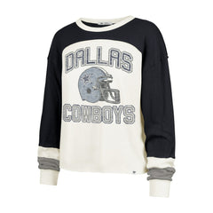 Dallas Cowboys '47 Women's Double Header Curve Raglan Long Sleeve Crop Top Cream - 47 brand