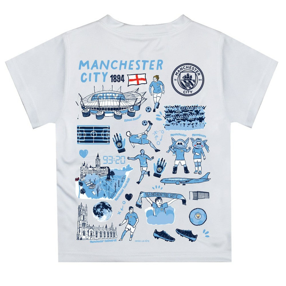 Manchester City Vive La Fete Youth Impressions Artwork T-Shirts - White