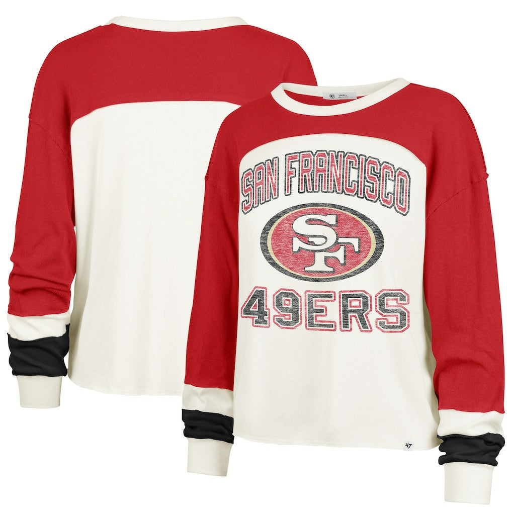 San Francisco 49ers '47 Women's Plus Size Double Header Curve Toni Long Sleeve T-Shirt Cream/Scarlet - 47 brand