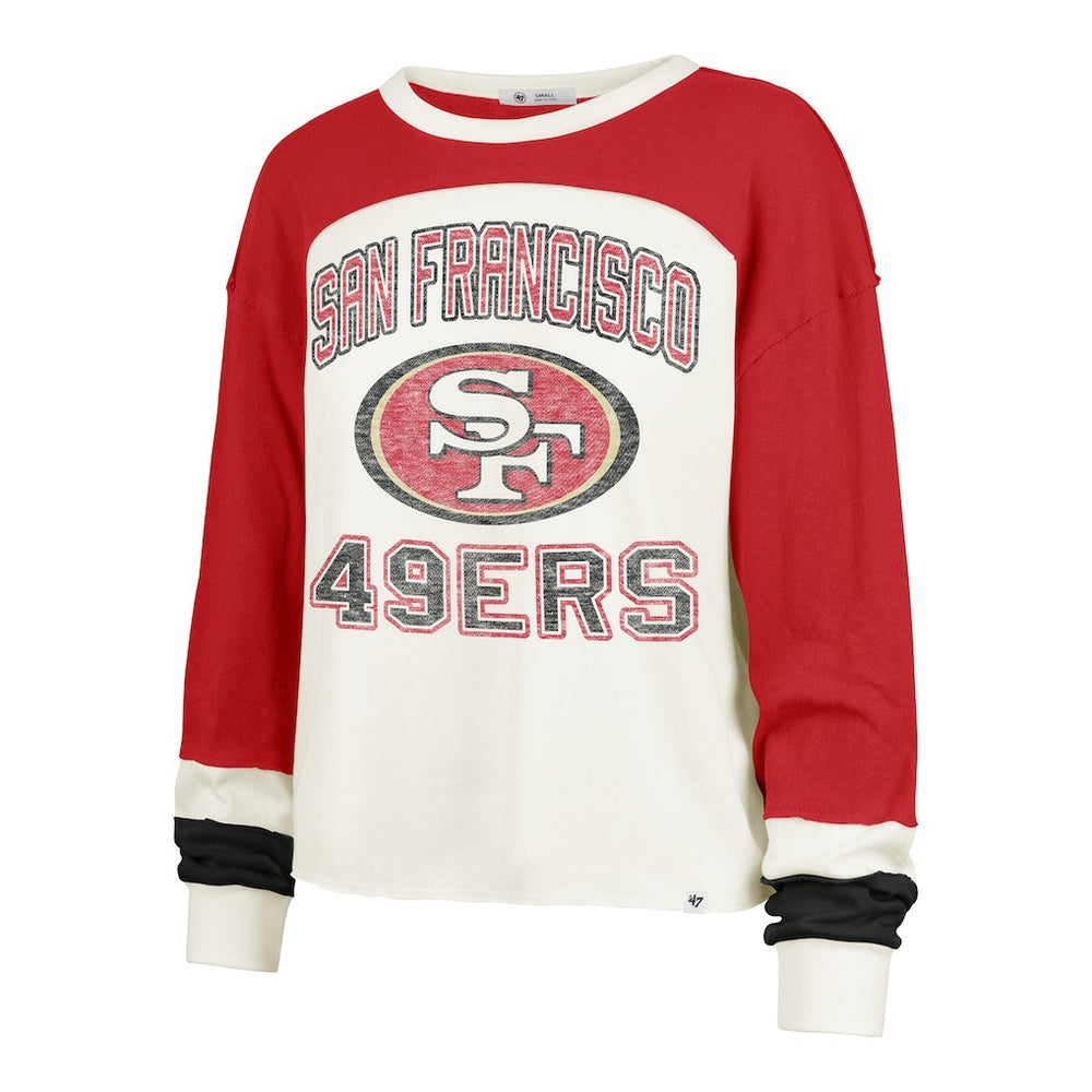 San Francisco 49ers '47 Women's Plus Size Double Header Curve Toni Long Sleeve T-Shirt Cream/Scarlet - 47 brand