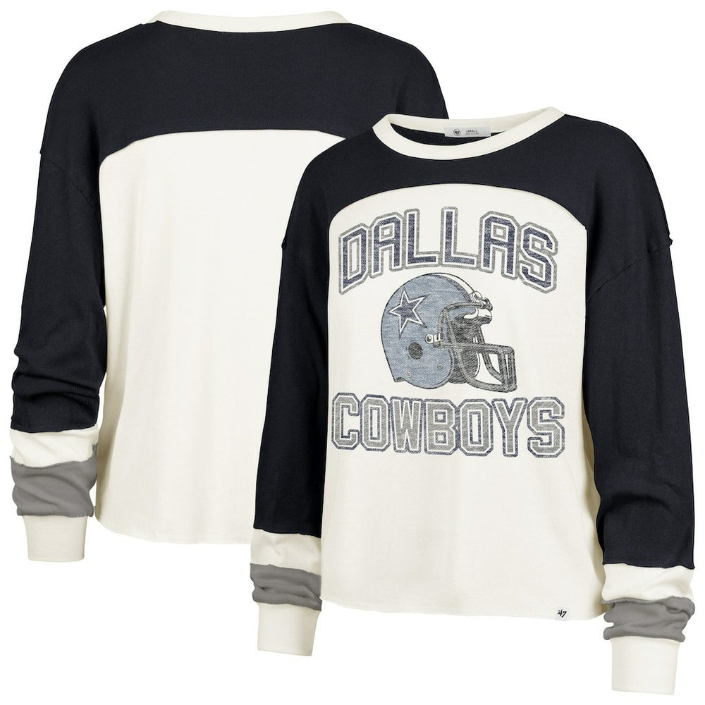 Dallas Cowboys '47 Women's Plus Size Double Header Curve Toni Long Sleeve T-Shirt Cream/Navy - 47 brand