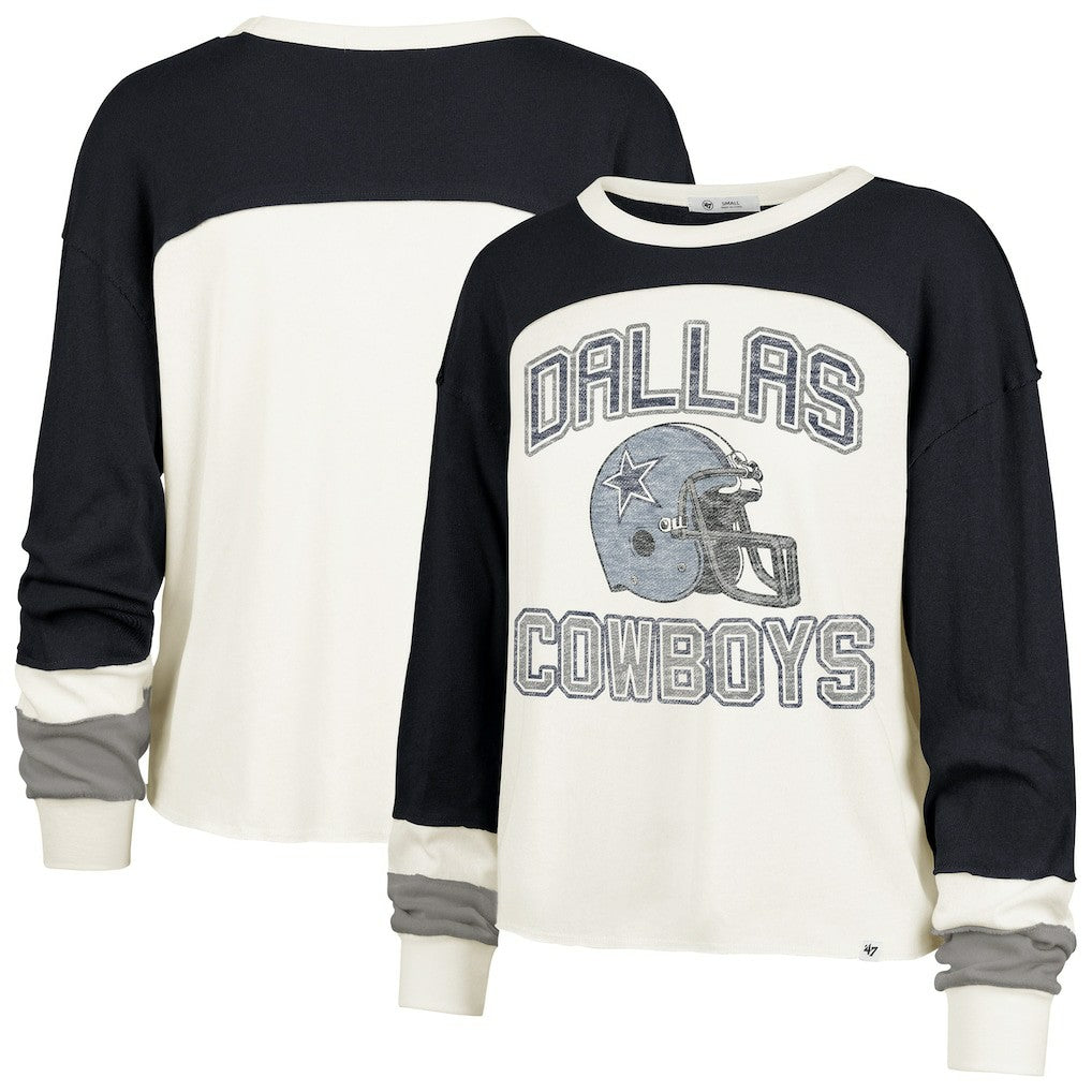 Dallas Cowboys '47 Women's Plus Size Double Header Curve Toni Long Sleeve T-Shirt Cream/Navy - 47 brand