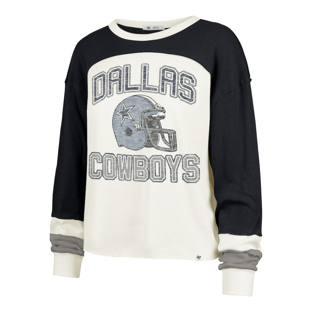 Dallas Cowboys '47 Women's Plus Size Double Header Curve Toni Long Sleeve T-Shirt Cream/Navy - 47 brand