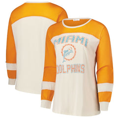 Miami Dolphins '47 Women's Plus Size Double Header Curve Toni Long Sleeve T-Shirt Cream/Orange - 47 brand