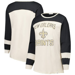 New Orleans Saints '47 Women's Plus Size Double Header Curve Toni Long Sleeve T-Shirt Cream/Black - 47 brand
