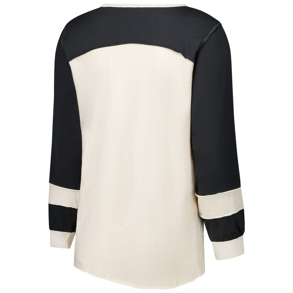 New Orleans Saints '47 Women's Plus Size Double Header Curve Toni Long Sleeve T-Shirt Cream/Black - 47 brand